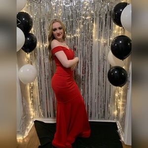 Floor length, red, formal gown